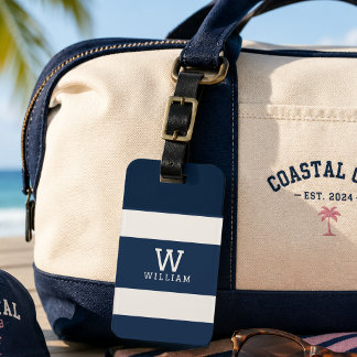 Etiqueta de mala personalizada com listras costeir