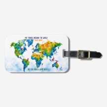 Etiqueta de mala personalizada com mapa-múndi em a