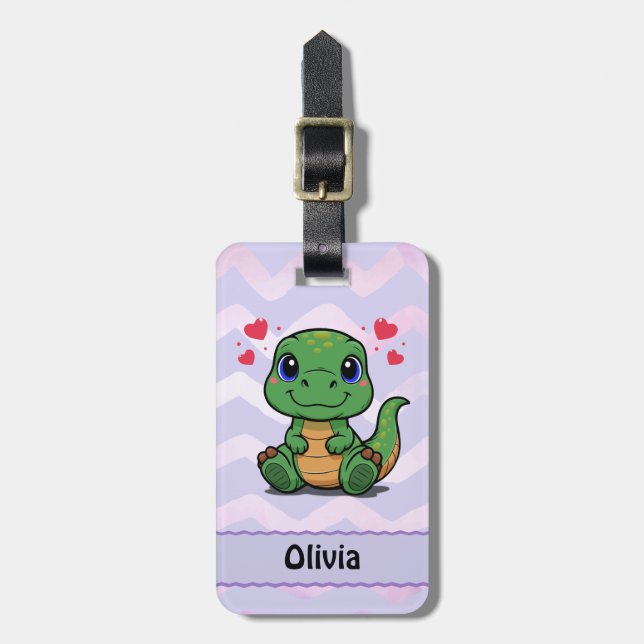 Etiqueta de mala personalizada com T-Rex Dinossaur (Frente Vertical)