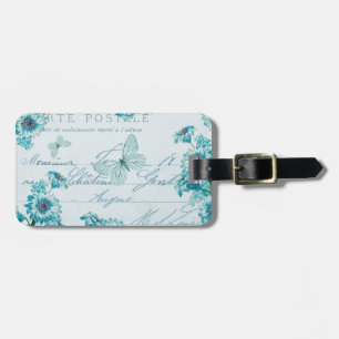 Etiqueta de mala vintage floral com flores azuis