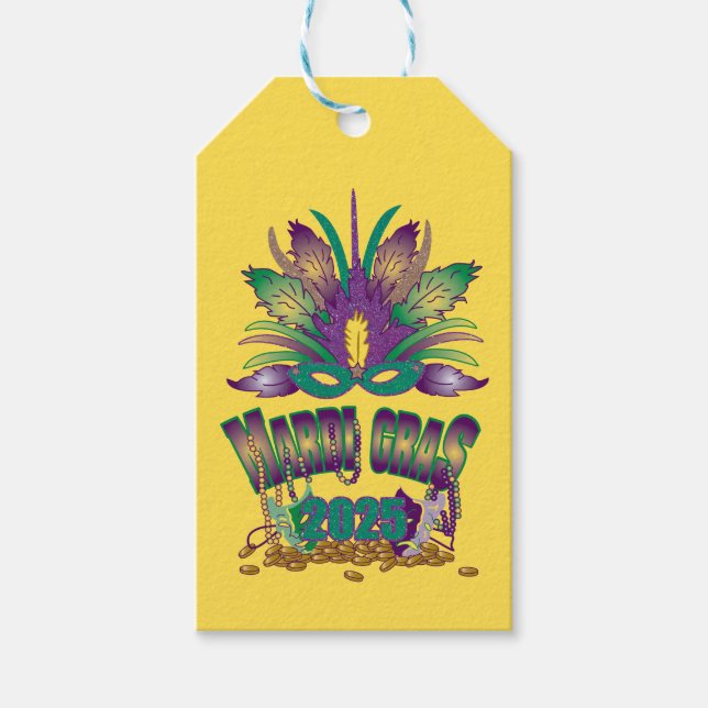 Etiqueta de Máscara Tripla Mardi Gras - 2025 (Frente)