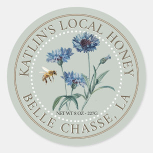 Etiqueta de mel local com Aster Azul e Abelha de m