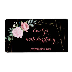 Etiqueta de mini champanhe rosa aniversário preto