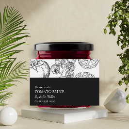 Etiqueta de molho de tomate preto e branco simples