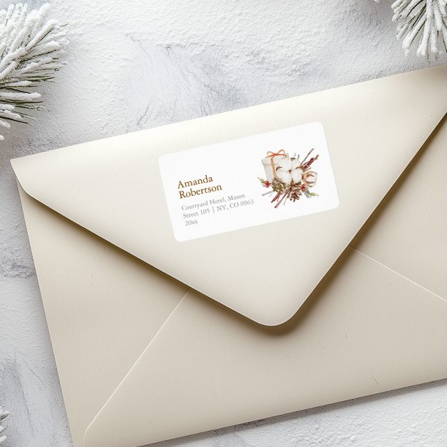 Etiqueta de Natal elegante com Buquê de algodão (Criador carregado)