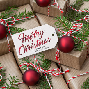 Etiqueta de Natal Feliz da Xadrez Vermelha