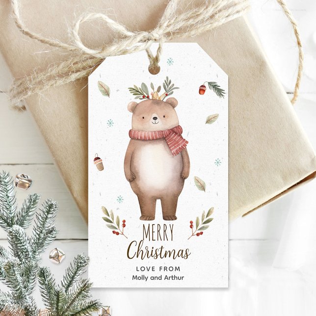 Etiqueta de Natal Personalizada com Urso Justo (Christmas tag with cute bear)