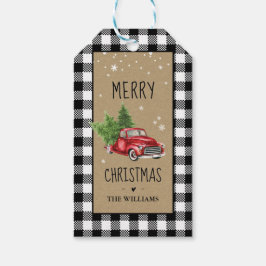Etiqueta de Natal Preta e Xadrez Branca