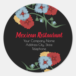 Etiqueta de Negócio de Restaurante Mexicano Floral