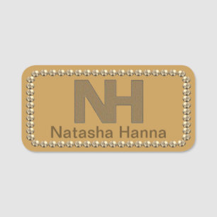 Etiqueta De Nome 1,5" Natasha Hanna Gold Bling Crachá