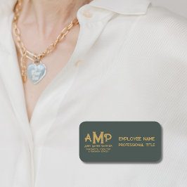 Etiqueta De Nome 3 Letter Monogram Large Green Gold Employee