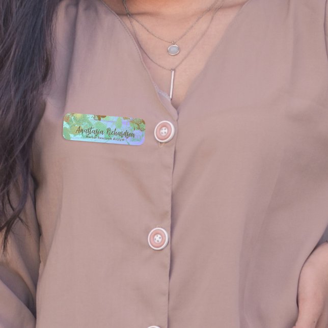 Etiqueta De Nome Abstrato Artístico - Lágrimas Douradas Verde (Criador carregado)