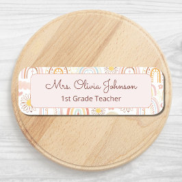 Etiqueta De Nome Abstrato dos arco-íris e flores margaridas colorid