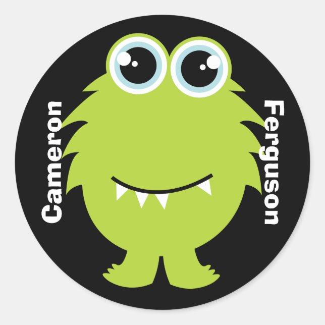 Etiqueta de nome/adesivo - Design de monstro verde (Frente)