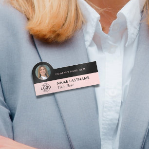 Etiqueta De Nome Adicionar Foto de Logotipo Moderno Blush Pink Pret