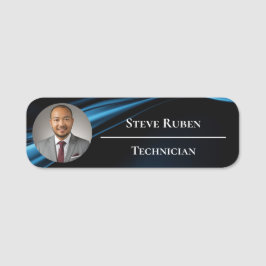 Etiqueta De Nome Adicionar Logotipo Onda Leve Preta Simples