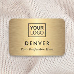 Etiqueta De Nome Adicionar primeiro nome de logotipo e gradiente de<br><div class="desc">Nome de etiqueta moderno com seu primeiro nome,  título e logotipo personalizado em um plano de fundo de gradiente de ouro de imagem impressa. Você pode mudar as fontes,  mover e redimensionar o logotipo e outros elementos com a ferramenta design.</div>