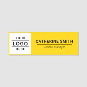Etiqueta De Nome Adicione seu logotipo aqui para o amarelo para fun