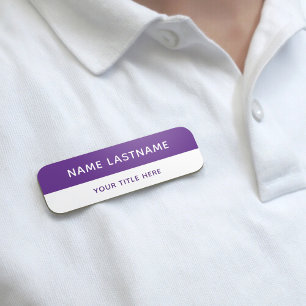 Etiqueta De Nome Alfinete Magnético de Título Roxo Branco Simples M
