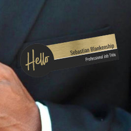 Etiqueta De Nome Alô Faux Metalical Professional Black Dourado