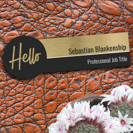 Etiqueta De Nome Alô Faux Metalical Professional Black Dourado