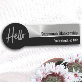 Etiqueta De Nome Alô Professional Faux Silver Metálico