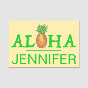 Etiqueta De Nome Aloha Tropical Havaiana Ilha Luau Pineapple