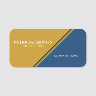 Etiqueta De Nome Amarelo Elegante de Mostarda, Mônaco Azul e Ouro: 