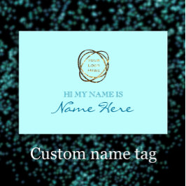Etiqueta De Nome Aqua Elegante Simples Adicionar Logotipo de Negóci