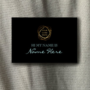 Etiqueta De Nome Aqua preto moderno adiciona logotipo comercial