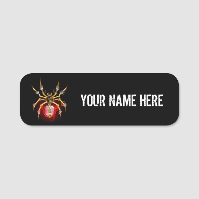 Etiqueta De Nome Aranha steampunk em preto (Frente)