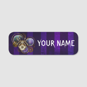 Etiqueta De Nome Aranha Steampunk no fundo roxo