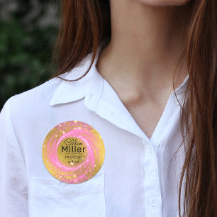 Etiqueta De Nome Artista de maquiagem Dourada e rosa-cinza Na moda 