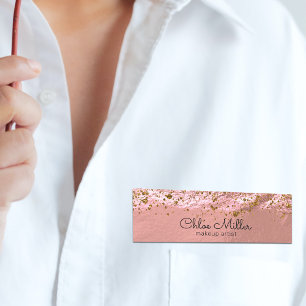 Etiqueta De Nome Artista rosa Gold Foil Glittery Na moda Chic Makeu