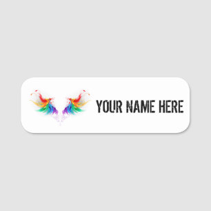 Etiqueta De Nome Asas Fluffy Rainbow