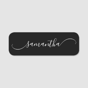 Etiqueta De Nome Assinatura de Swash Curvado Preto e Branco