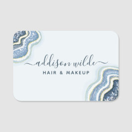 Etiqueta De Nome Azul Glitter Ágata Geodo Luxo Chic Placa de Nome