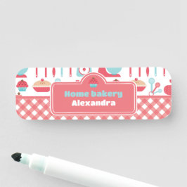 Etiqueta De Nome Bakery Baking Utensils Red Gingham