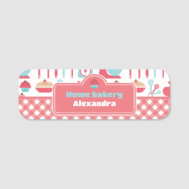 Etiqueta De Nome Bakery Baking Utensils Red Gingham