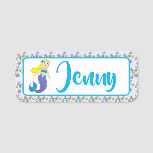 Etiqueta De Nome Balança Loura Nadação Mágica - Garota Roxa Roxa (Frente)