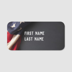 Etiqueta De Nome Bandeira Americana em um Quadro