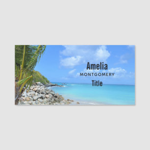 Etiqueta De Nome Bela Praia Tropical Turquesa
