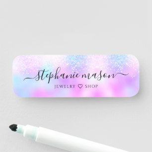 Etiqueta De Nome Beleza Comercial de Pastel Glitter Girly Holograph
