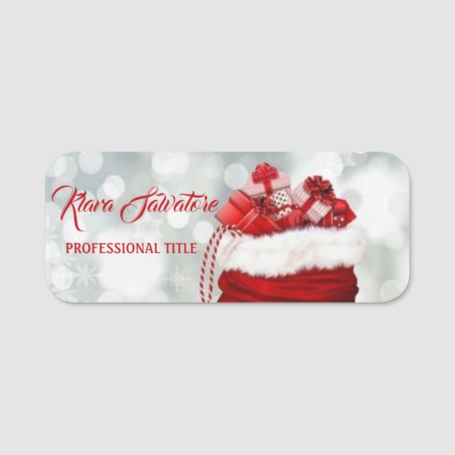 Etiqueta De Nome Belo Natal Santa Claus Red Bag (Frente)