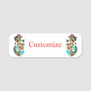Etiqueta De Nome Bikini Beach Girl Thunder_Cove, Cuja Cabeça Negra