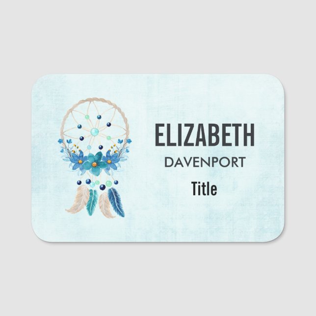 Etiqueta De Nome Blue Dreamcatcher Na moda Boho Design (Frente)