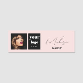 Etiqueta De Nome Blush Pink Script Logo Photo Makeup