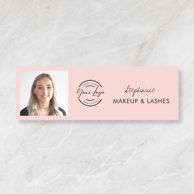 Etiqueta De Nome Blush Pink Script Logo Photo Makeup (Criador carregado)