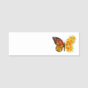 Etiqueta De Nome Borboleta Flor com Papagaio Amarelo da Califórnia