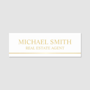 Etiqueta De Nome Branco e Dourado Personalizado Profissional